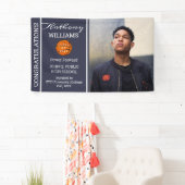 Basketball Player Photo Blue | Witte Afstuderen Spandoek (Insitu)