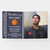 Basketball Player Photo Blue | Witte Afstuderen Spandoek (Horizontaal)