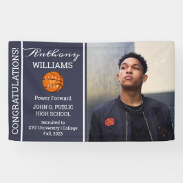 Basketball Player Photo Blue | Witte Afstuderen Spandoek