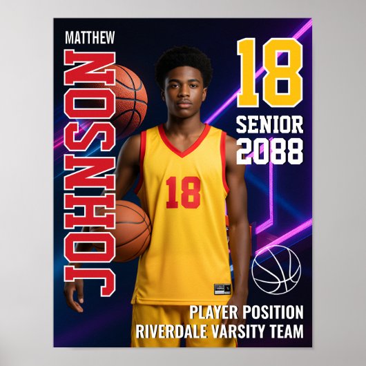 Basketball Player Senior Team Custom Photo Sports Poster (Voorkant)