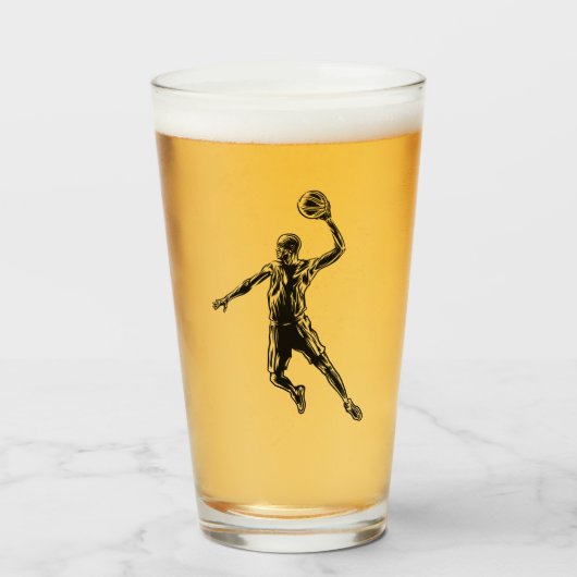 Basketball Player Slam Dunk Dark Design Glas (Voorkant gevuld)
