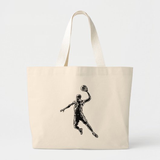 Basketball Player Slam Dunk Dark Design Grote Tote Bag (Voorkant)