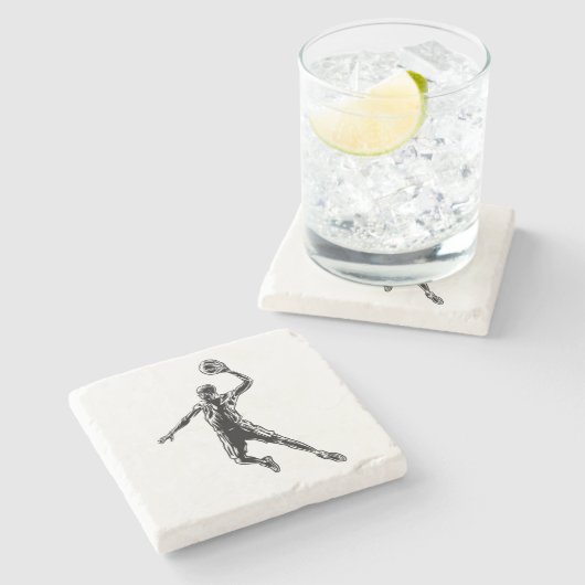 Basketball Player Slam Dunk Dark Design Stenen Onderzetter (Zijkant)