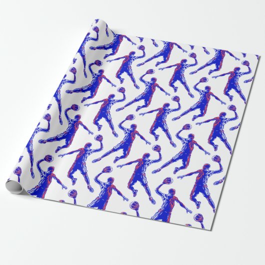 Basketball Player Slam Dunk, Red en Blue Design Cadeaupapier (Uitgerold)