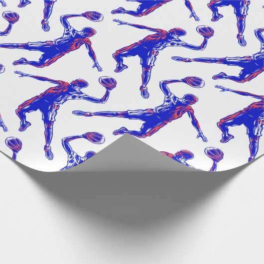 Basketball Player Slam Dunk, Red en Blue Design Cadeaupapier (Hoek)