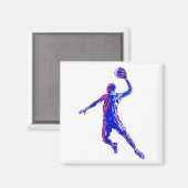 Basketball Player Slam Dunk, Red en Blue Design Magneet (Voorkant / Achterkant)