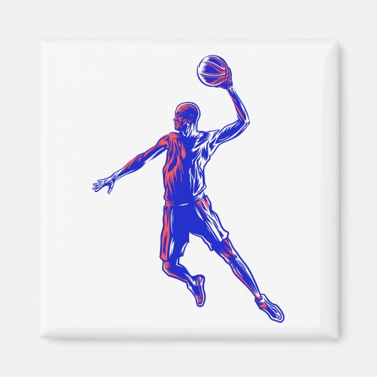 Basketball Player Slam Dunk, Red en Blue Design Magneet (Voorkant)
