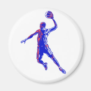 Basketball Player Slam Dunk, Red en Blue Design Magneet