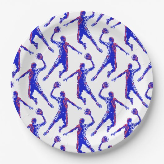 Basketball Player Slam Dunk, Red en Blue Design Papieren Bordje (Voorkant)