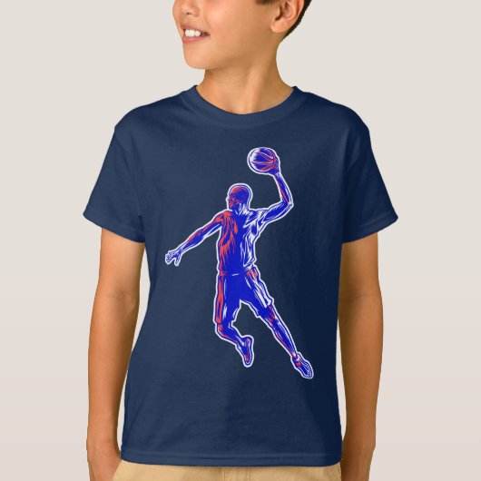 Basketball Player Slam Dunk, Red en Blue Design T-shirt (Voorkant)