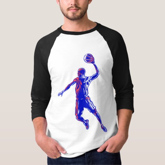 Basketball Player Slam Dunk, Red en Blue Design T-shirt (Voorkant)