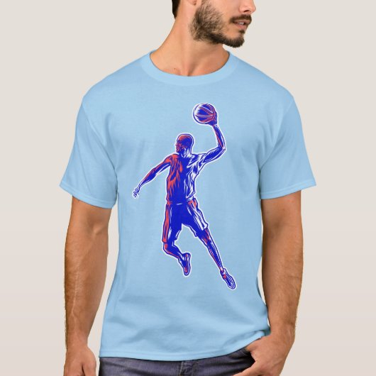 Basketball Player Slam Dunk, Red en Blue Design T-shirt (Voorkant)