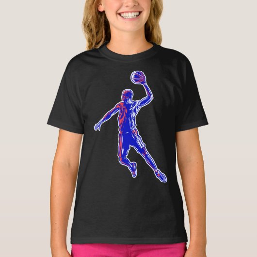 Basketball Player Slam Dunk, Red en Blue Design T-shirt (Voorkant)