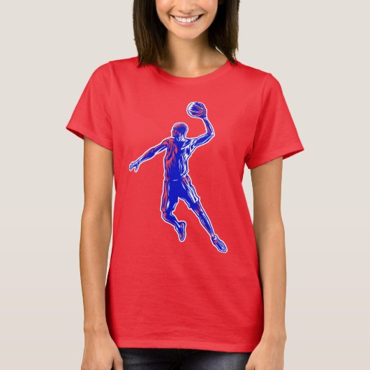 Basketball Player Slam Dunk, Red en Blue Design T-shirt (Voorkant)