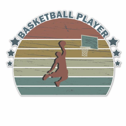 basketball player slam dunk retro sunset sticker (Voorkant)