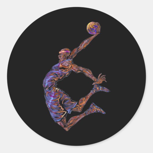 Basketball Player Slam Dunk Ronde Sticker (Voorkant)