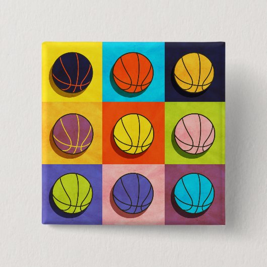 Basketball Pop Art Vierkante Button 5,1 Cm (Voorkant)