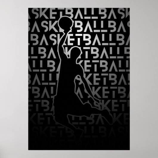 Basketball Poster | Black and White | Metal look (Voorkant)