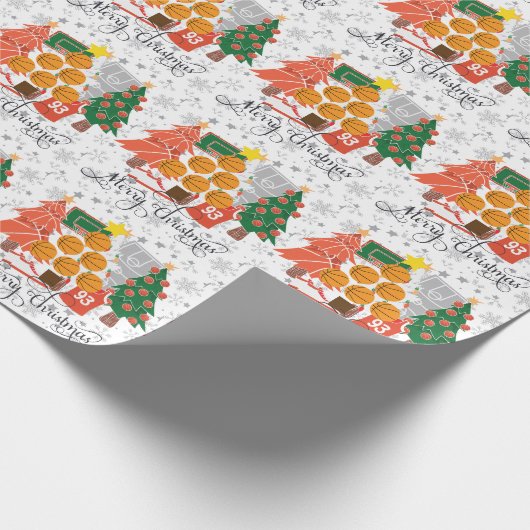 Basketball Prettige feestdagen met kerstboom Cadeaupapier (Hoek)