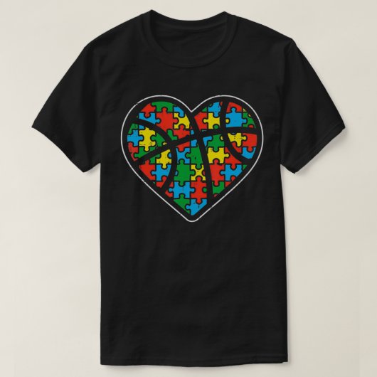 Basketball Puzzle Ball Heart Sport Autism Awarenes T-shirt (Design voorkant)