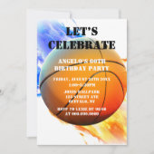 Basketball Red Blue Flames Birthday Party Invites (Voorkant)