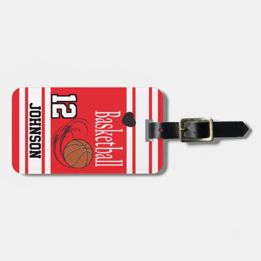 Basketball Red en White Bagagelabel (Voorkant horizontaal)