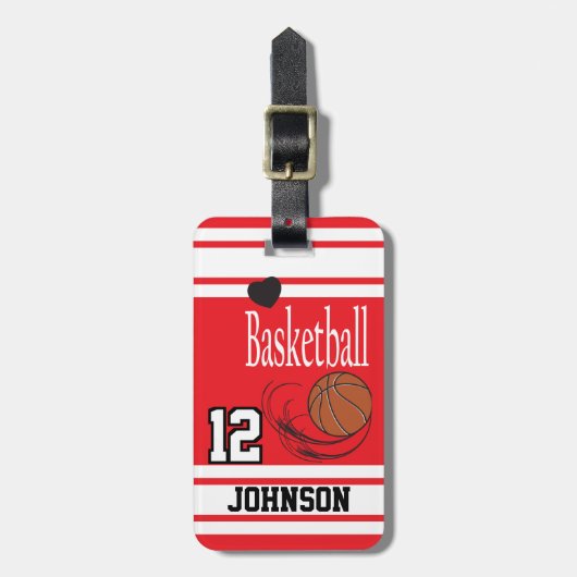 Basketball Red en White Bagagelabel (Voorkant verticaal)