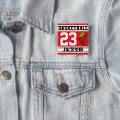 Basketball Red & White Stripes | DIY-tekst Vierkante Button 5,1 Cm (In situ)