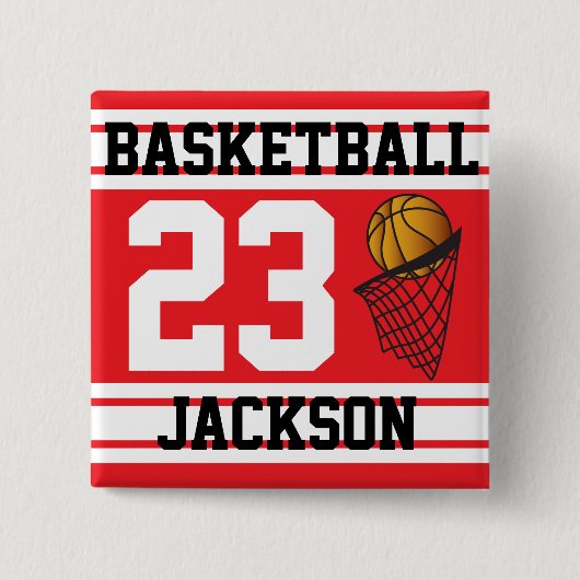 Basketball Red & White Stripes | DIY-tekst Vierkante Button 5,1 Cm (Voorkant)