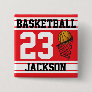 Basketball Red & White Stripes   DIY-tekst Vierkante Button 5,1 Cm