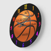 Basketball-regenboogkleurklok met afspeelnaam grote klok (Hoek)