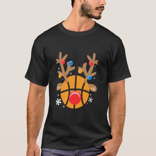 Basketball Reindeer Funny Cute Boy Kerstmis T-shirt (Voorkant)