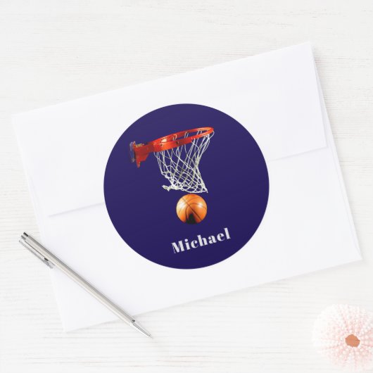 Basketball Replace with Your Name Ronde Sticker (Envelop)