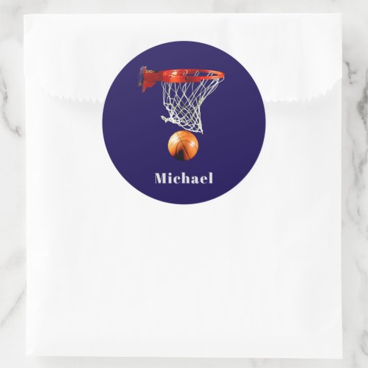 Basketball Replace with Your Name Ronde Sticker (Tas)