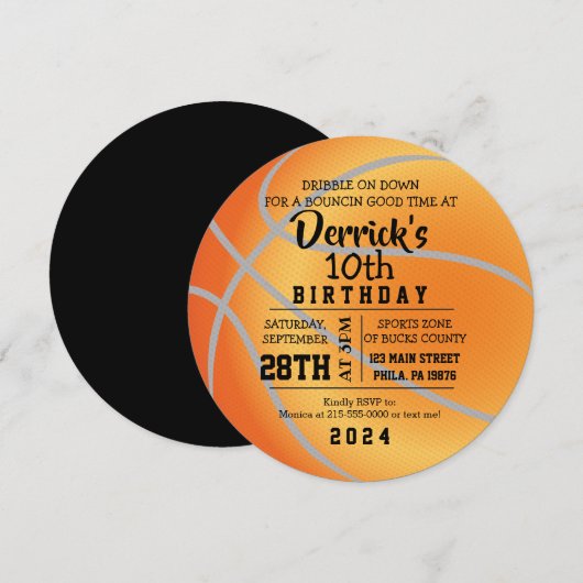 BASKETBALL ROUND Birthday Party Invitation Kaart (Voorkant / Achterkant)