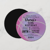 BASKETBALL ROUND Birthday Party PAARSE Uitnodiging (Voorkant / Achterkant)