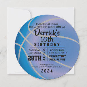 BASKETBALL ROUND BLUE Birthday Party Invitation Kaart