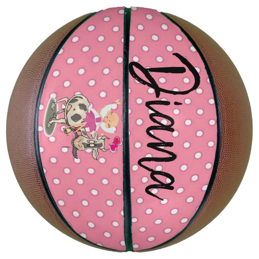 Basketball Roze poot Koe Roze harten Basketbal (Verticaal)