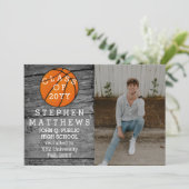 Basketball Rustic Foto Afstuderen kondiging Kaart (Staand voorkant)