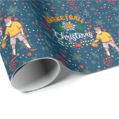 Basketball Santa Claus speelt met kerst Cadeaupapier (Rol Hoek)