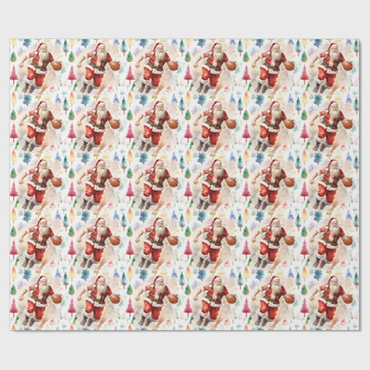 Basketball Santa Claus speelt met kerst Cadeaupapier (Vlak)