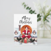 Basketball Santa Claus speelt met kerst Feestdagenkaart (Staand voorkant)