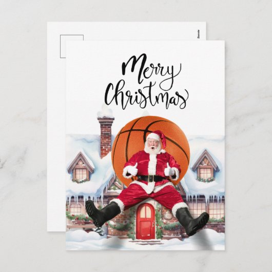 Basketball Santa Claus speelt met kerst Feestdagenkaart (Voorkant / Achterkant)