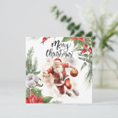 Basketball Santa Claus speelt met kerst Kaart (Staand voorkant)