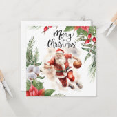 Basketball Santa Claus speelt met kerst Kaart (Voorkant / Achterkant in situ)