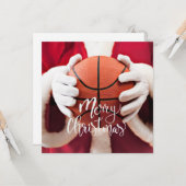 Basketball Santa Claus speelt met kerst Kaart (Voorkant / Achterkant in situ)