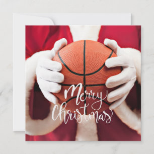 Basketball Santa Claus speelt met kerst Kaart