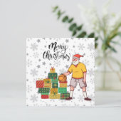 Basketball Santa Claus speelt met kerst Kaart (Staand voorkant)