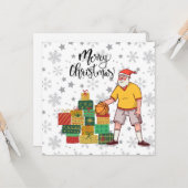 Basketball Santa Claus speelt met kerst Kaart (Voorkant / Achterkant in situ)