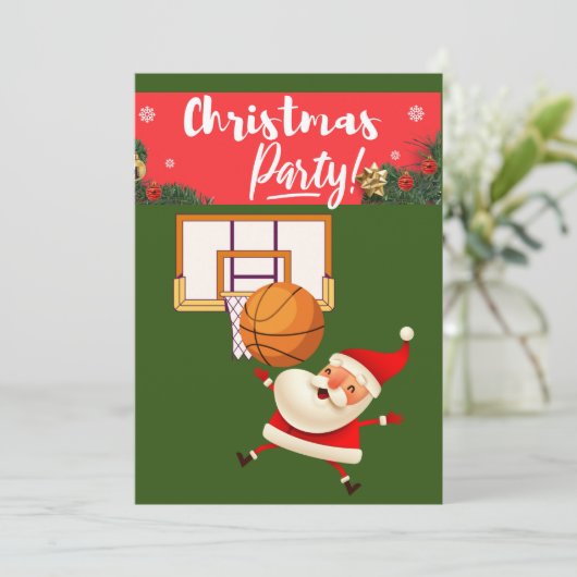 Basketball Santa Claus speelt met kerst Kaart (Staand voorkant)